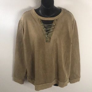 🌼Umgee Lace Up Front Mustard Oversized Sweater